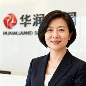 华润集团首席信息官李女士商务照，干练短发，深色西装，背景为公司logo墙。